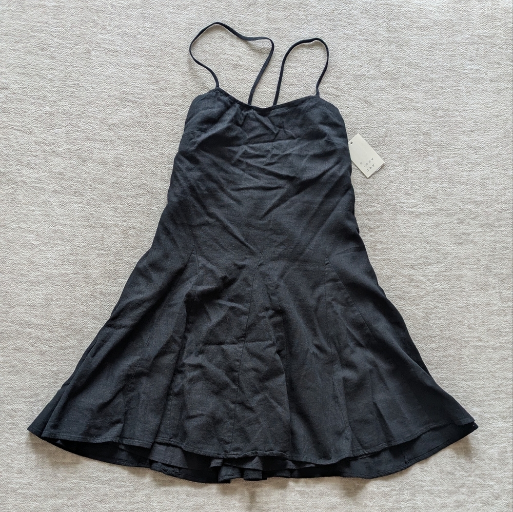 NWT Black Linen Corset Back Mini Dress